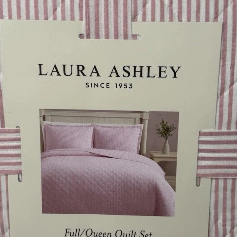 Laura Ashley ~ Full/Queen PINK Oxford Stripe Quilt/Sham Set ~ Reversible/Cotton - Picture 9 of 9
